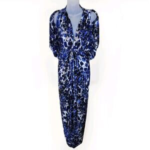 T-Bags Los Angeles Maxi Dress S Resortwear Draped Bodice Open Back Blue USA Made